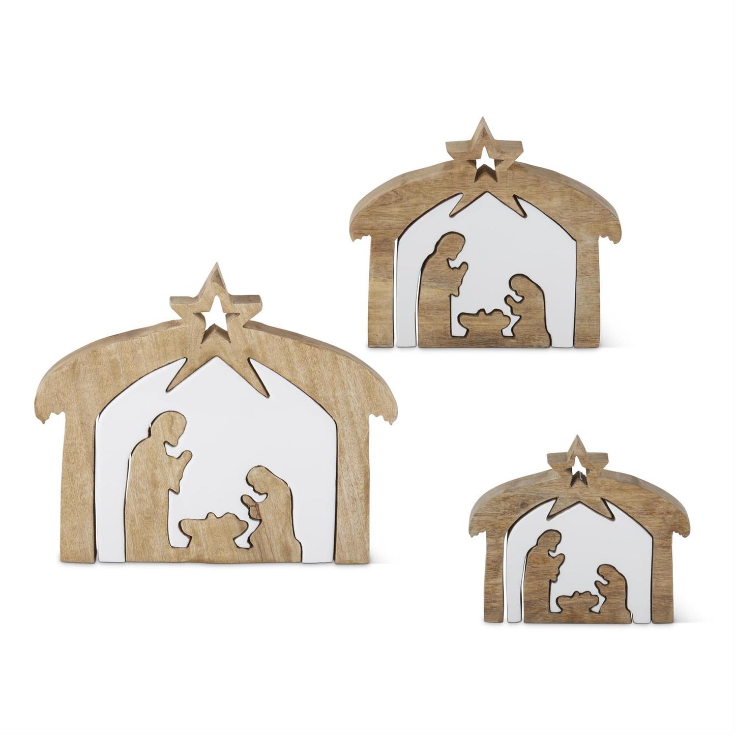 Wood Nativity w/ White Enameled Cutout