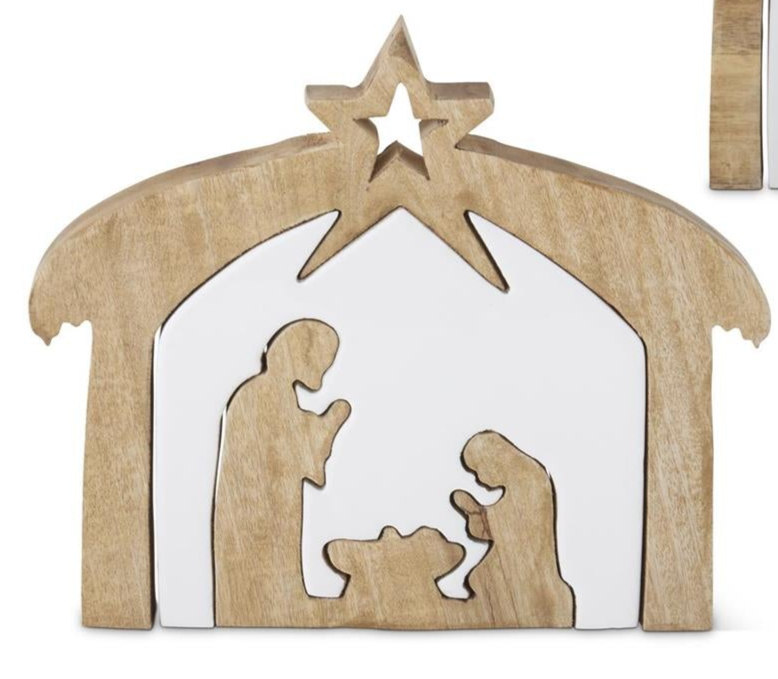 Wood Nativity w/ White Enameled Cutout