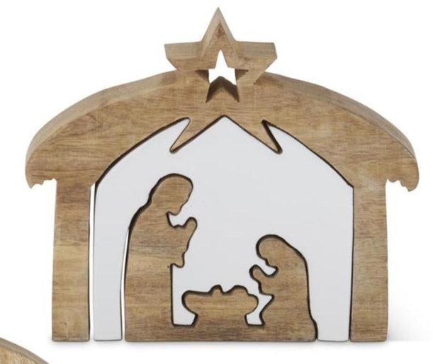 Wood Nativity w/ White Enameled Cutout