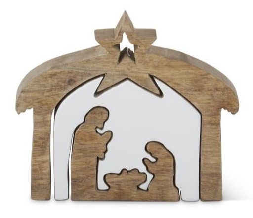 Wood Nativity w/ White Enameled Cutout