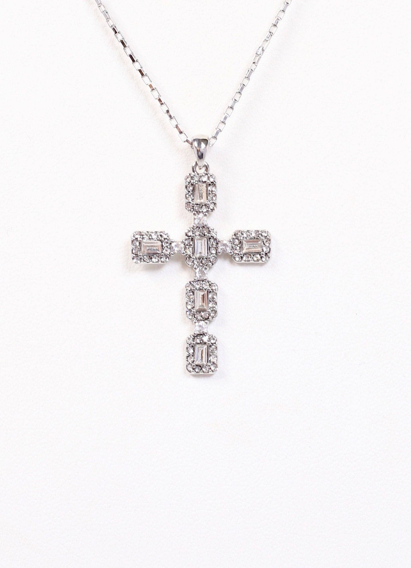 Roxton CZ Cross Necklace | Silver