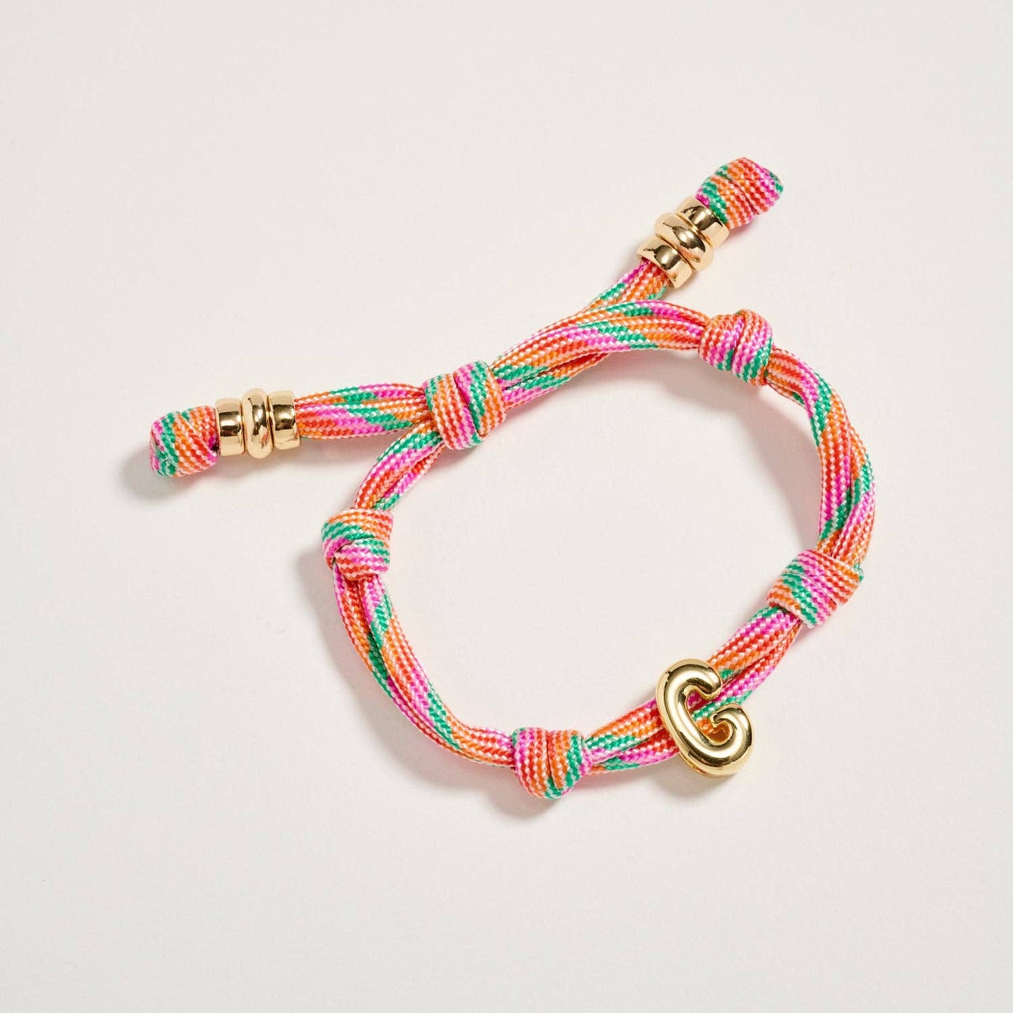 Multicolor Rope Bracelet w Gold Initial Charm