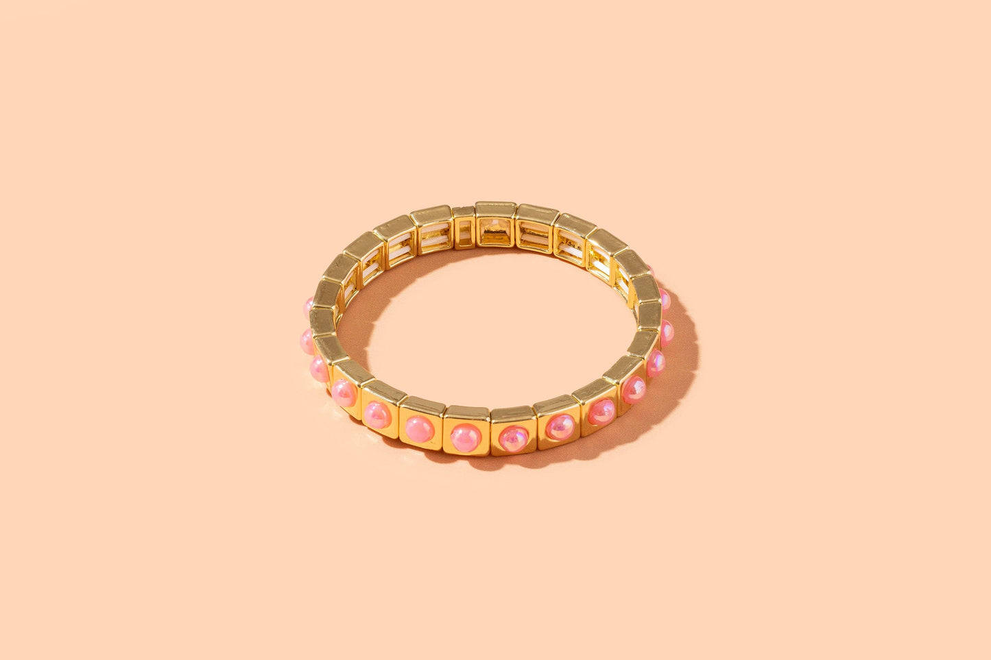 Large Square Stones Stretch Bracelet | Griffin Brown/Pink