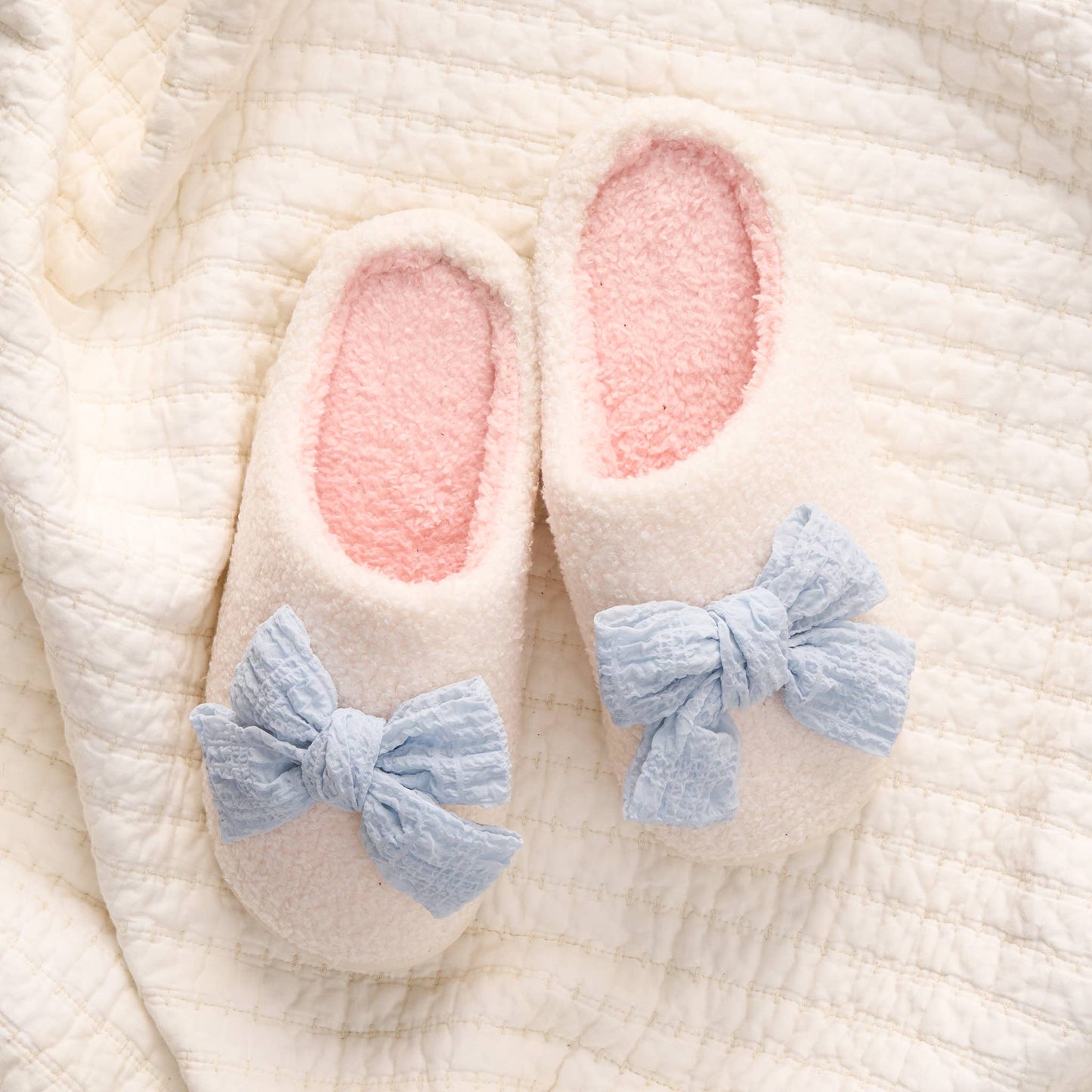 Fuzzy Slippers | Betty Bow Light Blue
