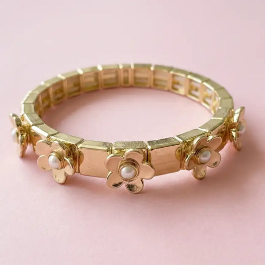 Poppy Flower Stretch Bracelet | Gold