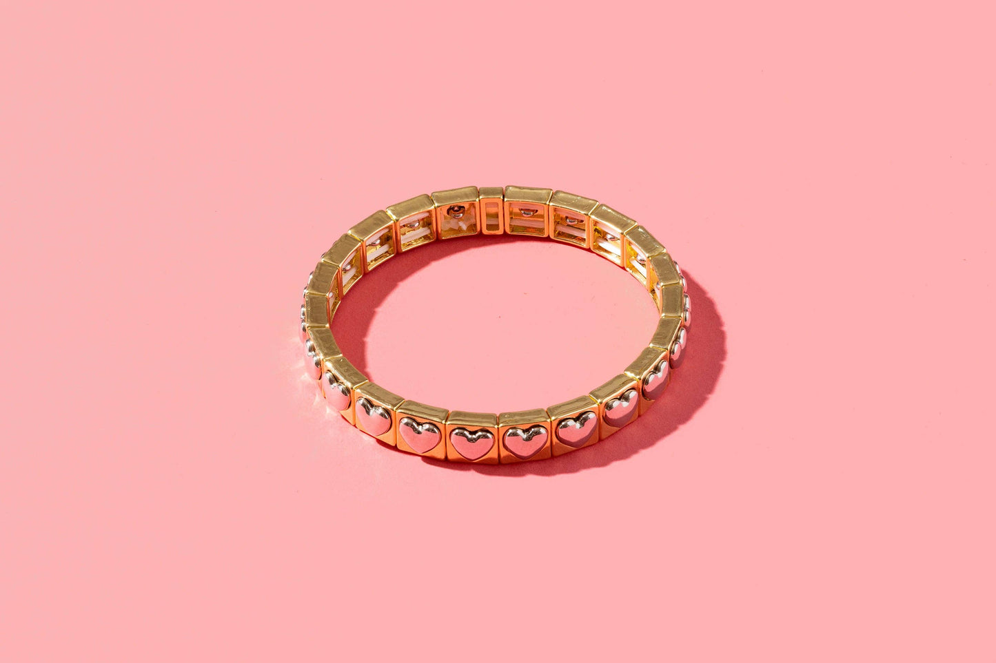 Large Square Stones Stretch Bracelet | Griffin Brown/Pink