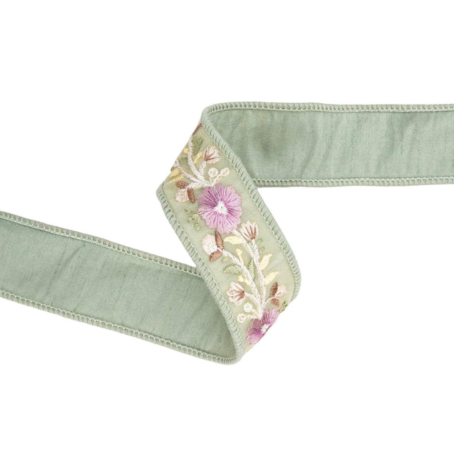 1.5" Wired Ribbon | Green Flower Trim