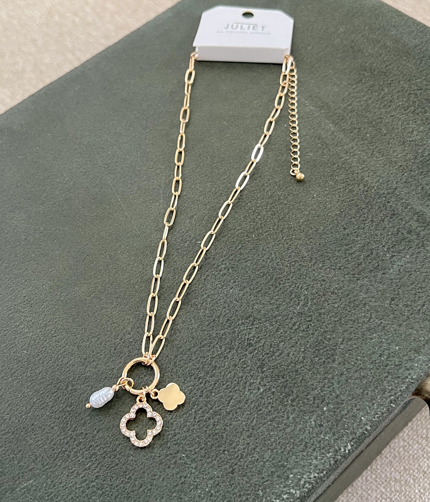 Open Clover Charm Choker/Necklace Combo