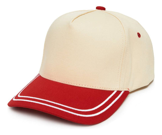 Embroidered Brim Two Tone Trucker Hat | Red/Beige