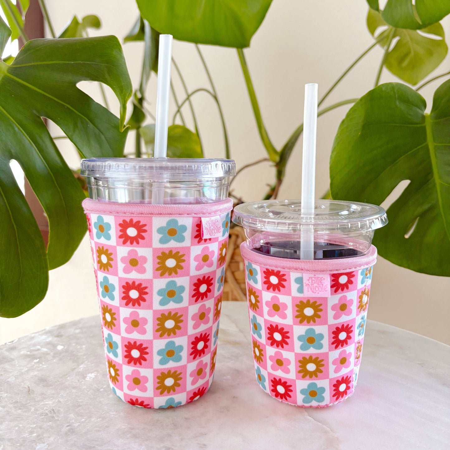 Coffee Cup Cover | Checkered Floral SMALL