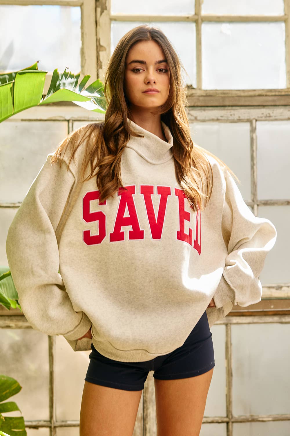 SAVED Embroidered Mock Neck Sweatshirt