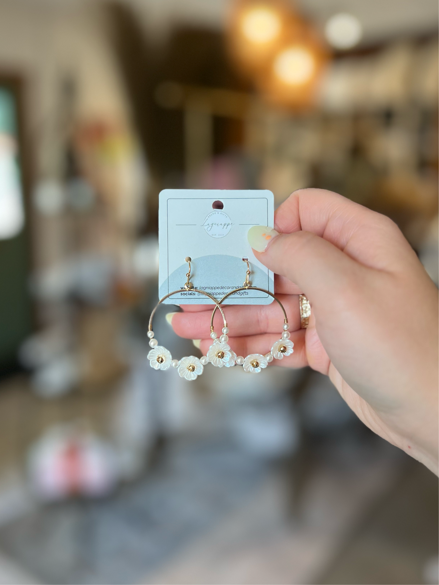 Pearl Flower Hoop Earrings | Gold