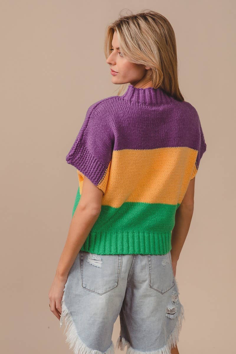 Mardi Gras Color Block Drop Shoulder Sweater