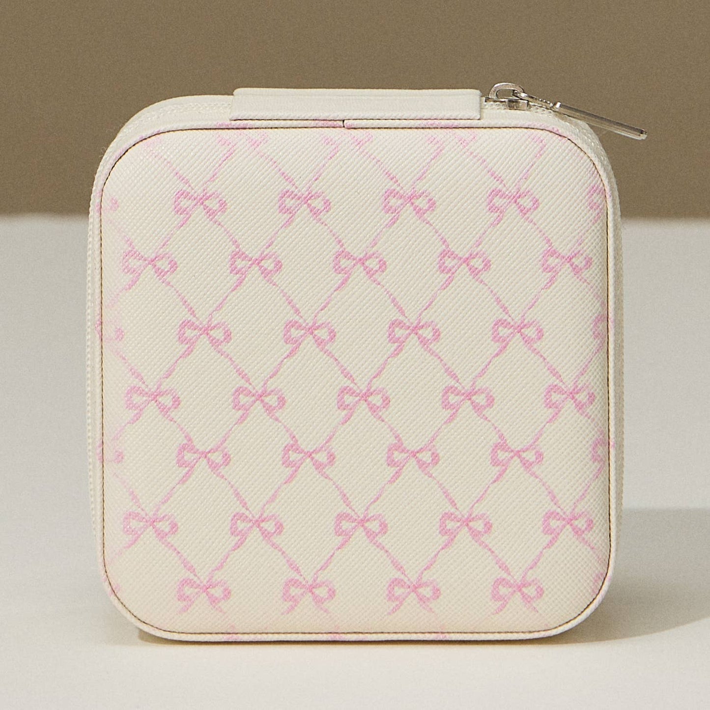 Pink Bow Print Travel Jewelry Box | Ivory