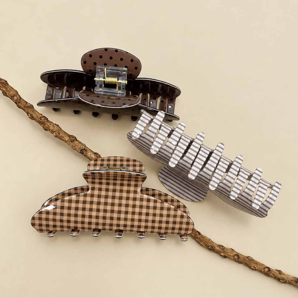 Brown Strip Hair Claw Clip