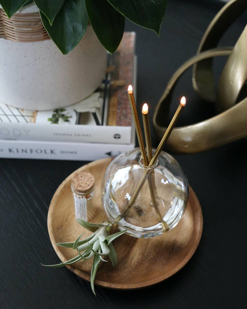 Gold Everlasting Candles w/ Clear Vase