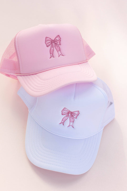 Kids Coquette Bow Embroidery Trucker Hat | White