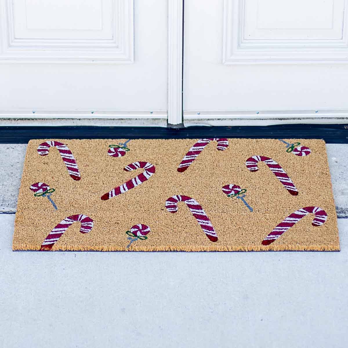 Candy Cane Lane Coir Doormat