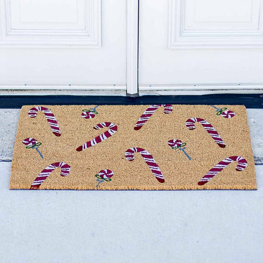 Candy Cane Lane Coir Doormat