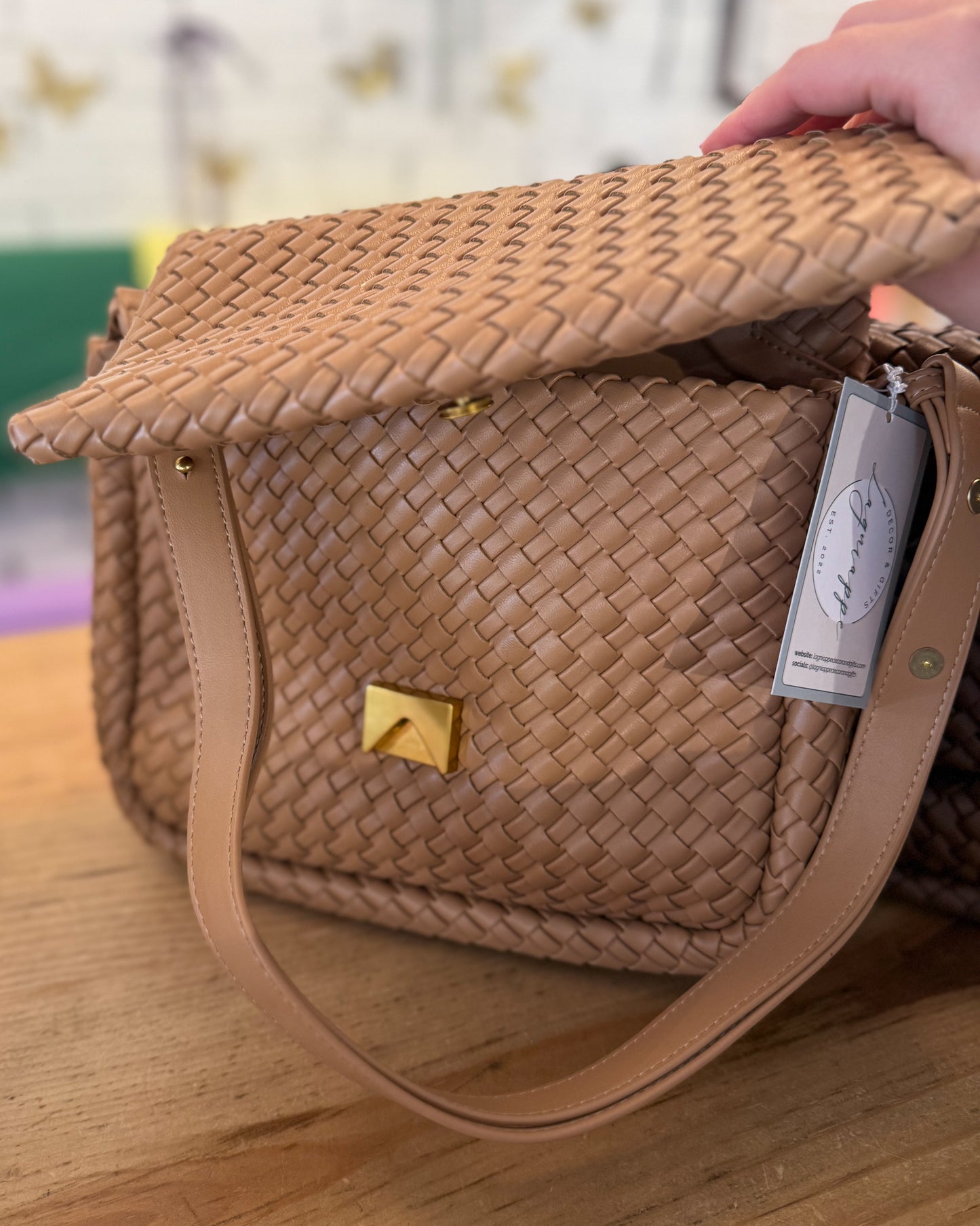 Woven Leather Crossbody Satchel