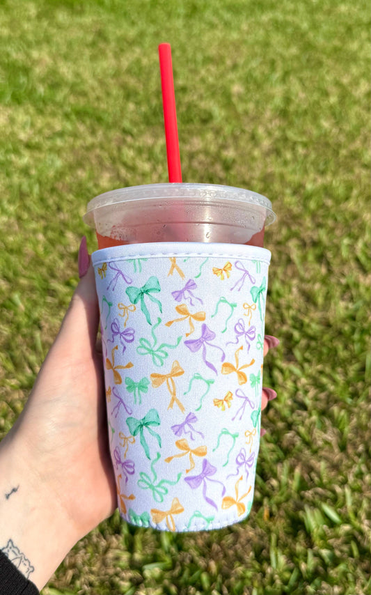 Mardi Gras Bow Medium Cup Sleeve 