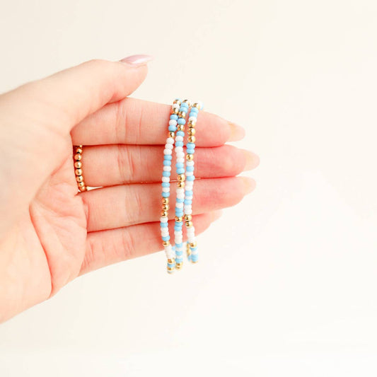 Blue and White Sprinkle Bracelet | Standard 6.75”