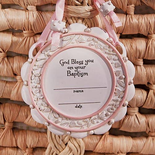 Baptism Crib Medal | Pink