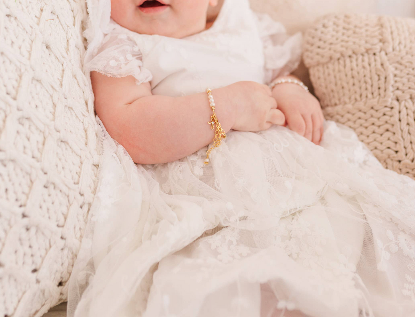 14K Gold-Plated/Pearl Cross Bracelet | 0-12m