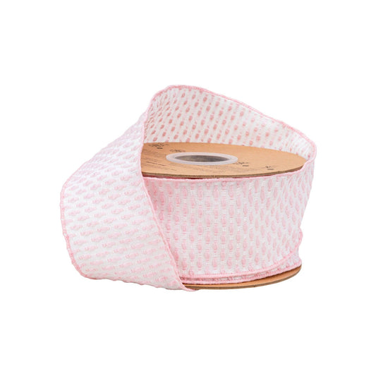 2.5" Wired Ribbon | Pink/White Woven