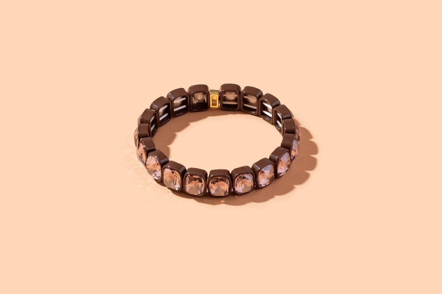 Large Square Stones Stretch Bracelet | Griffin Brown/Pink