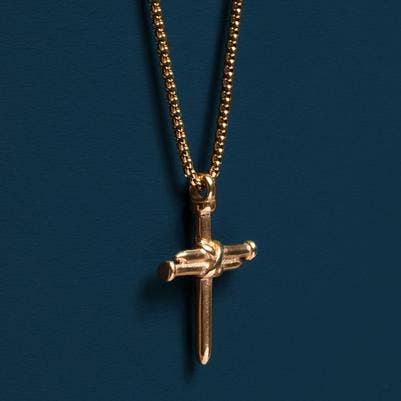 14k Gold-Plated Stainless Steal Nail Cross Necklace | Men 18"