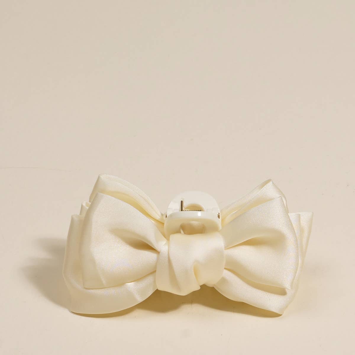 Mini Satin Bow Claw Clip | Cream