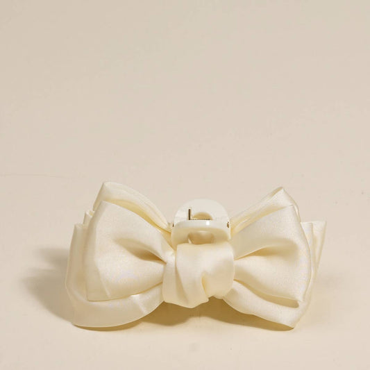Mini Satin Bow Claw Clip | Cream