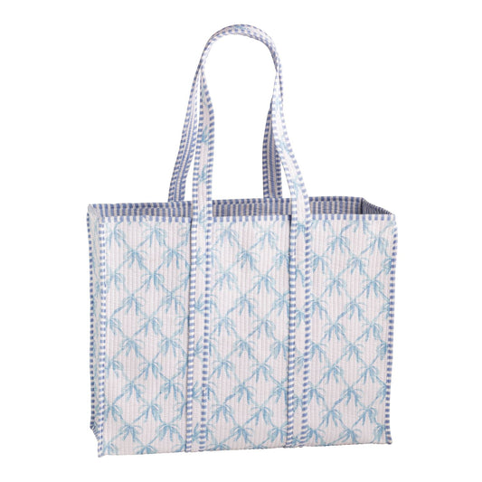 Blue Bow Block Print Tote