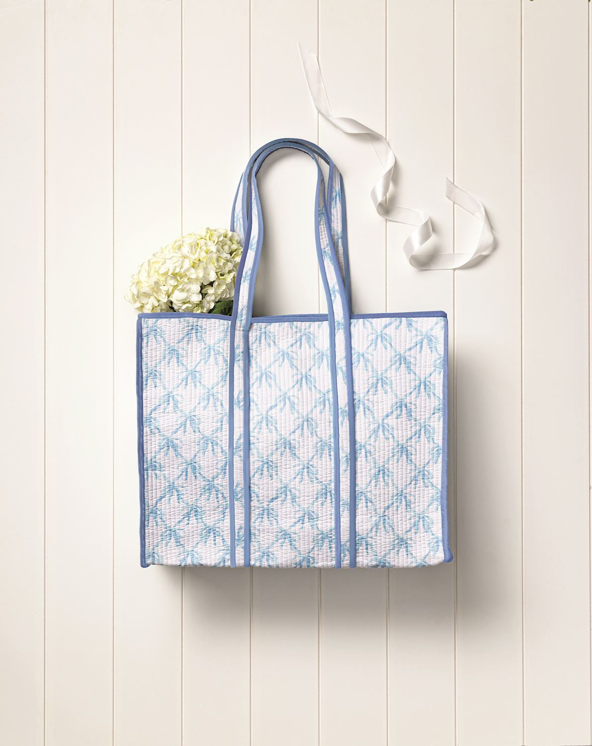 Blue Bow Block Print Tote