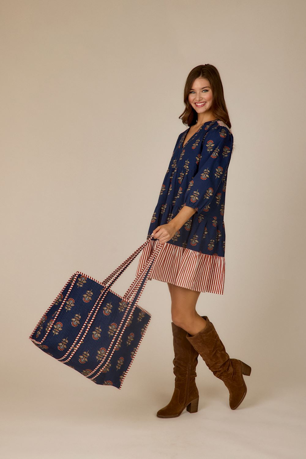 Navy Harvest Block Print Tote