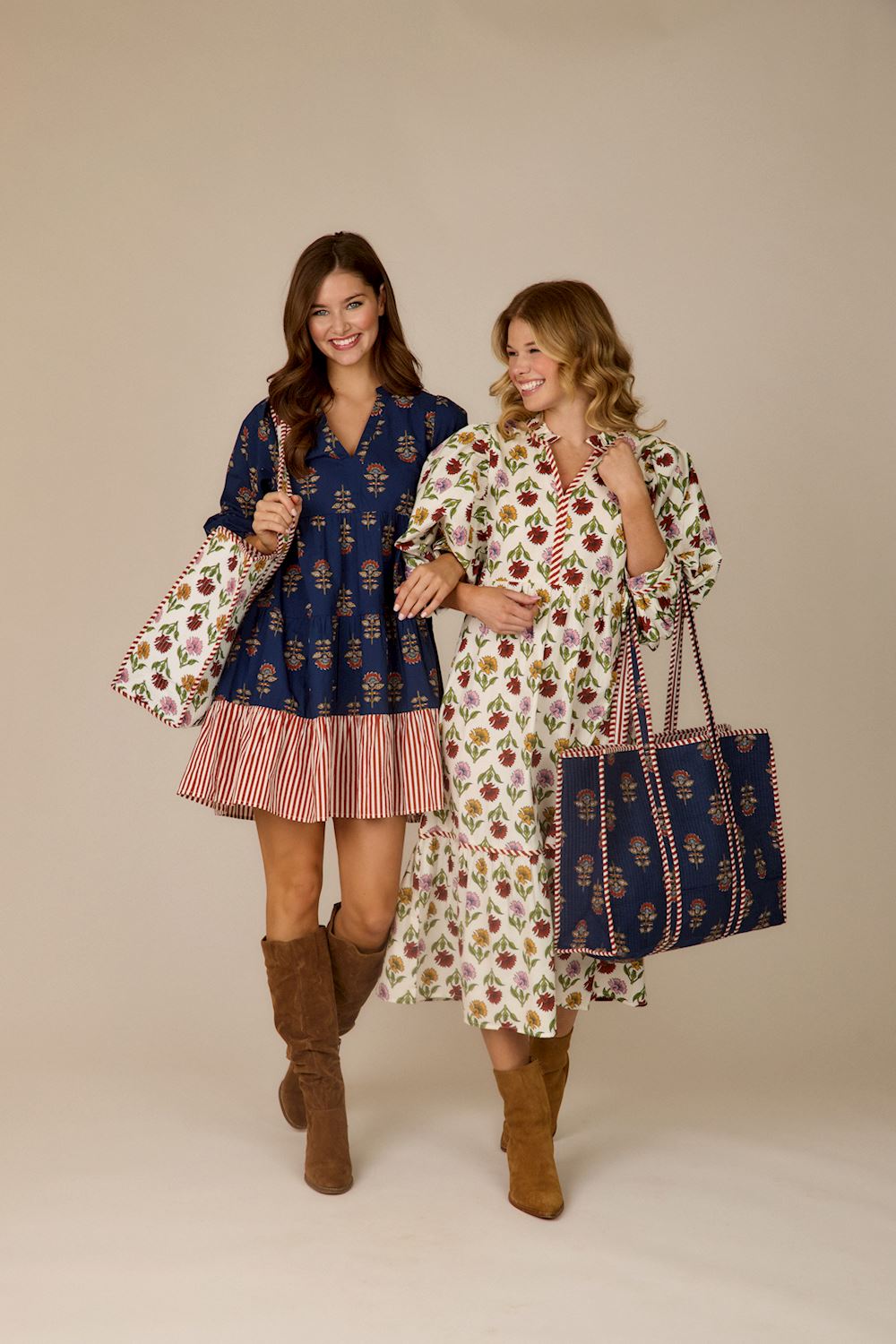 Cream Harvest Block Print Tote