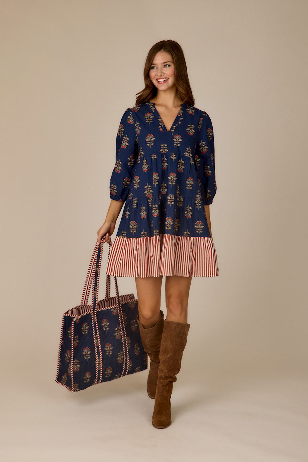 Navy Harvest Block Print Tote