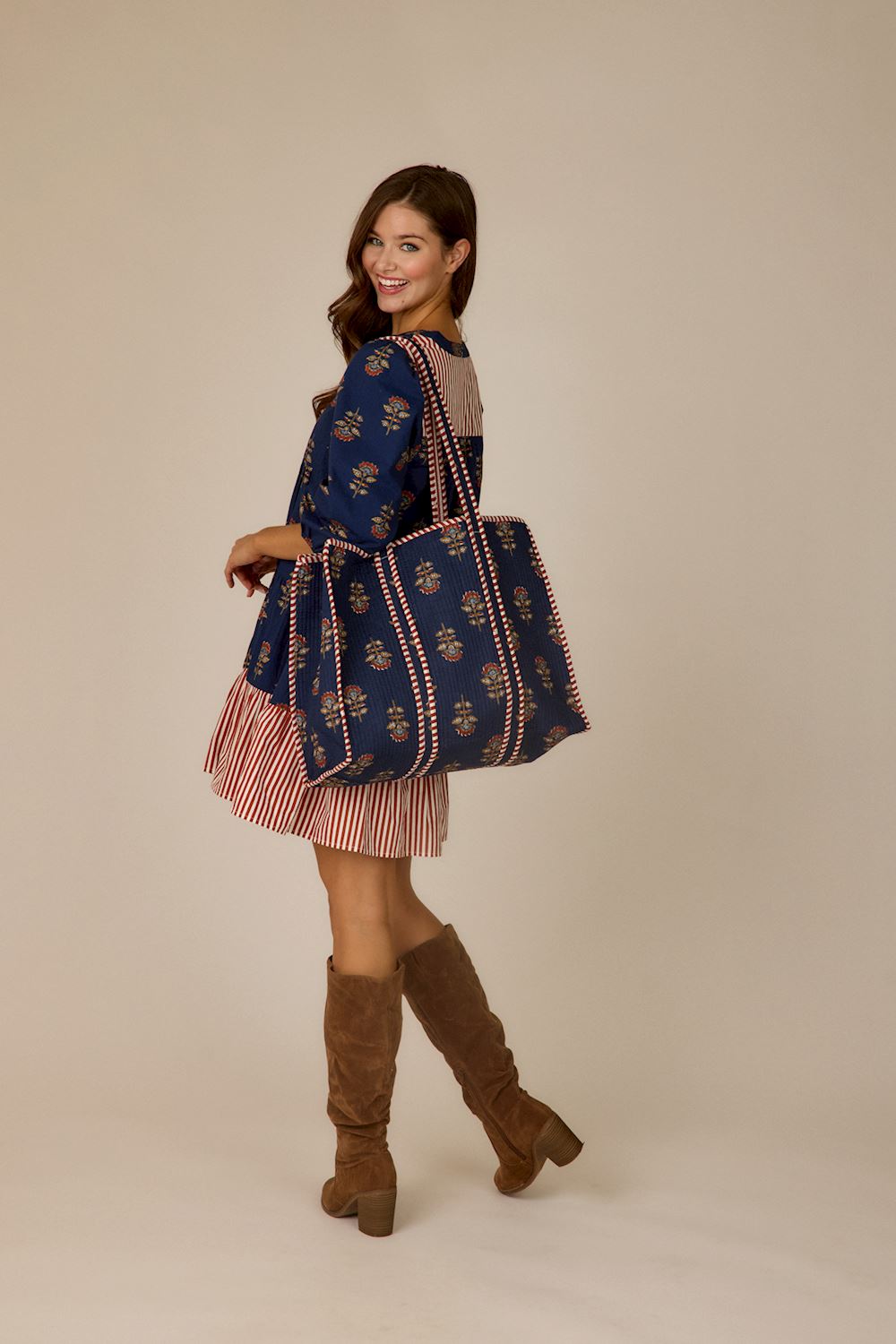 Navy Harvest Block Print Tote