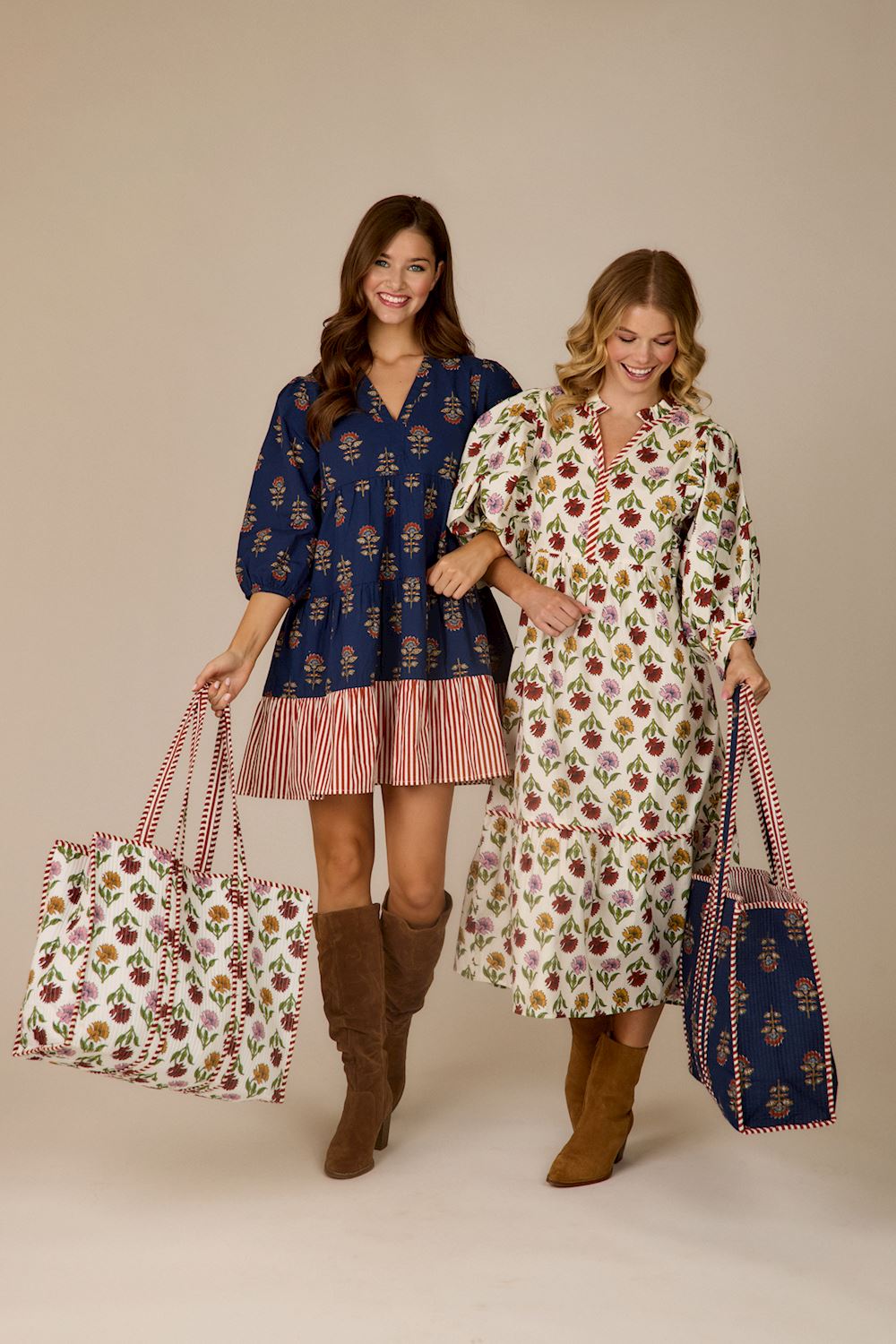 Cream Harvest Block Print Tote