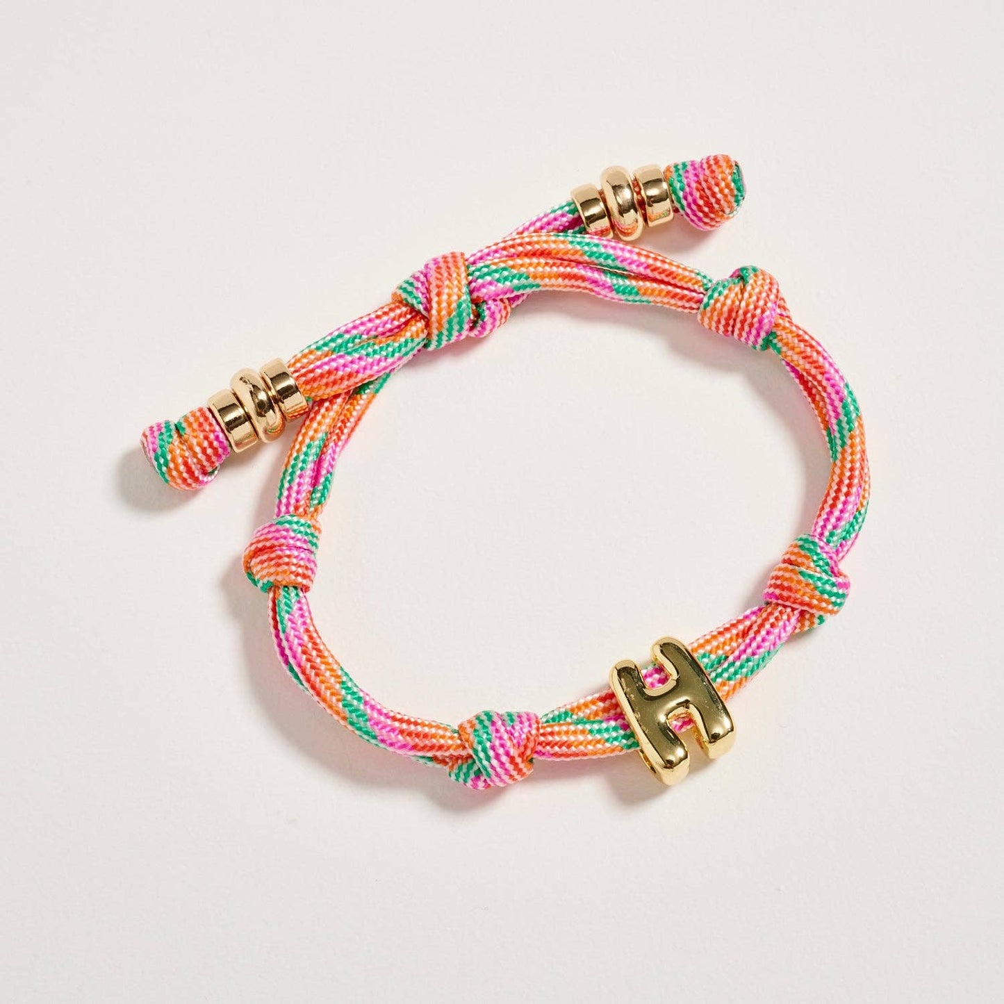 Multicolor Rope Bracelet w Gold Initial Charm