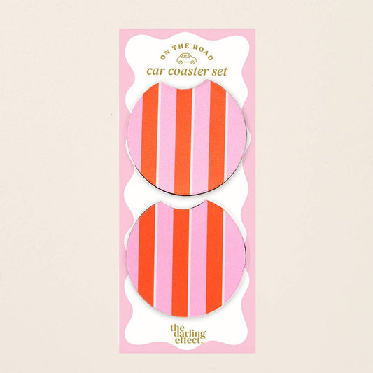 On the Road Car Coaster Set | Sicily Stripes Pink