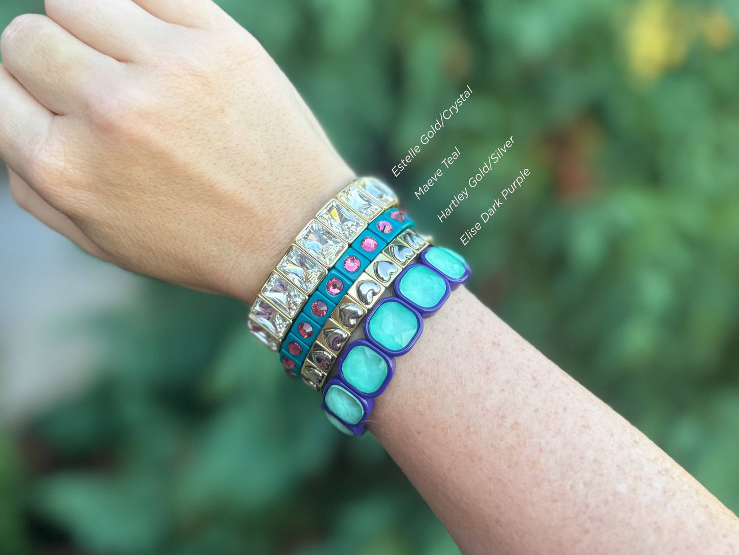 Large Square Stones Stretch Bracelet | Griffin Brown/Pink