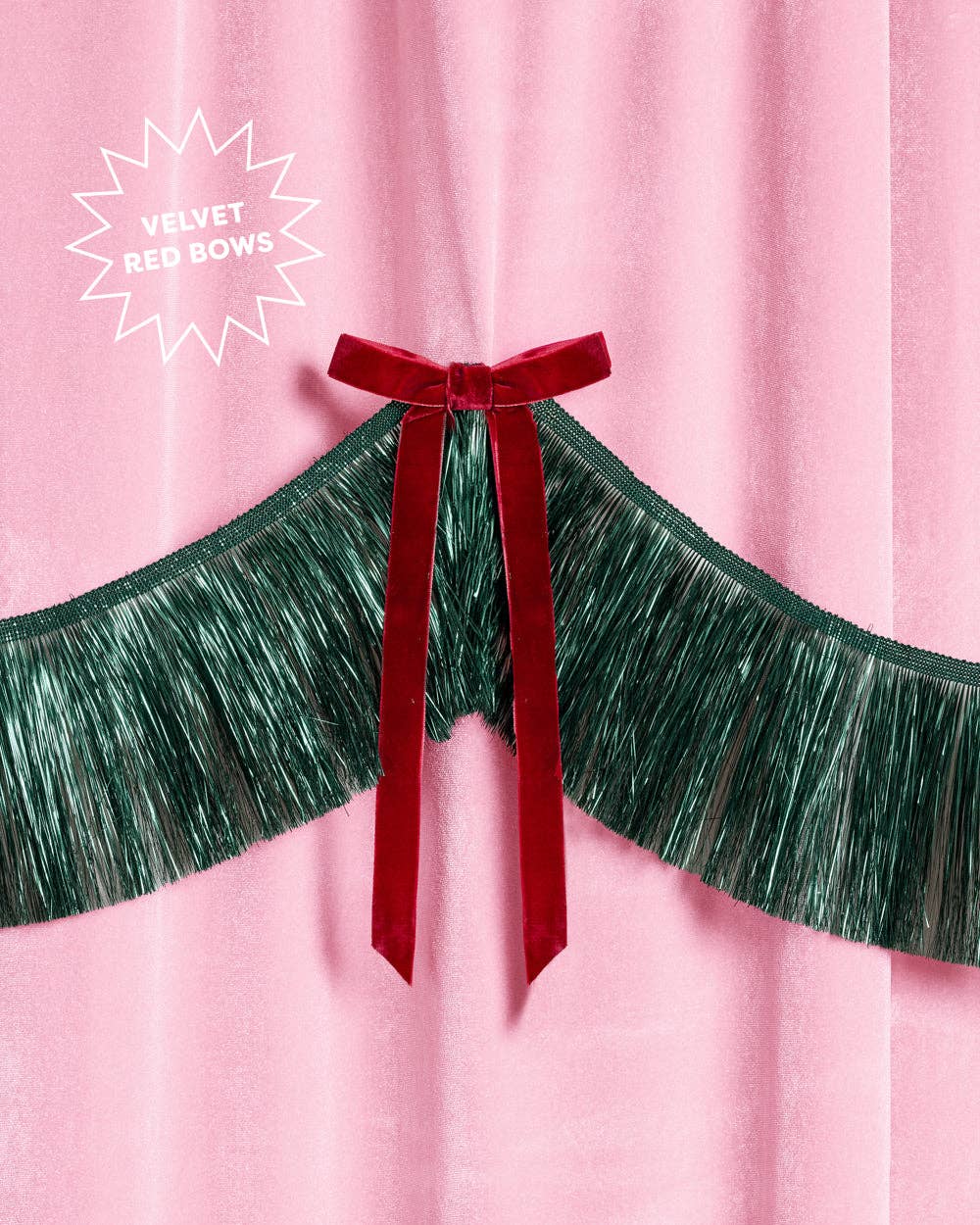 Christmas Green Fringe Velvet Bow Banner