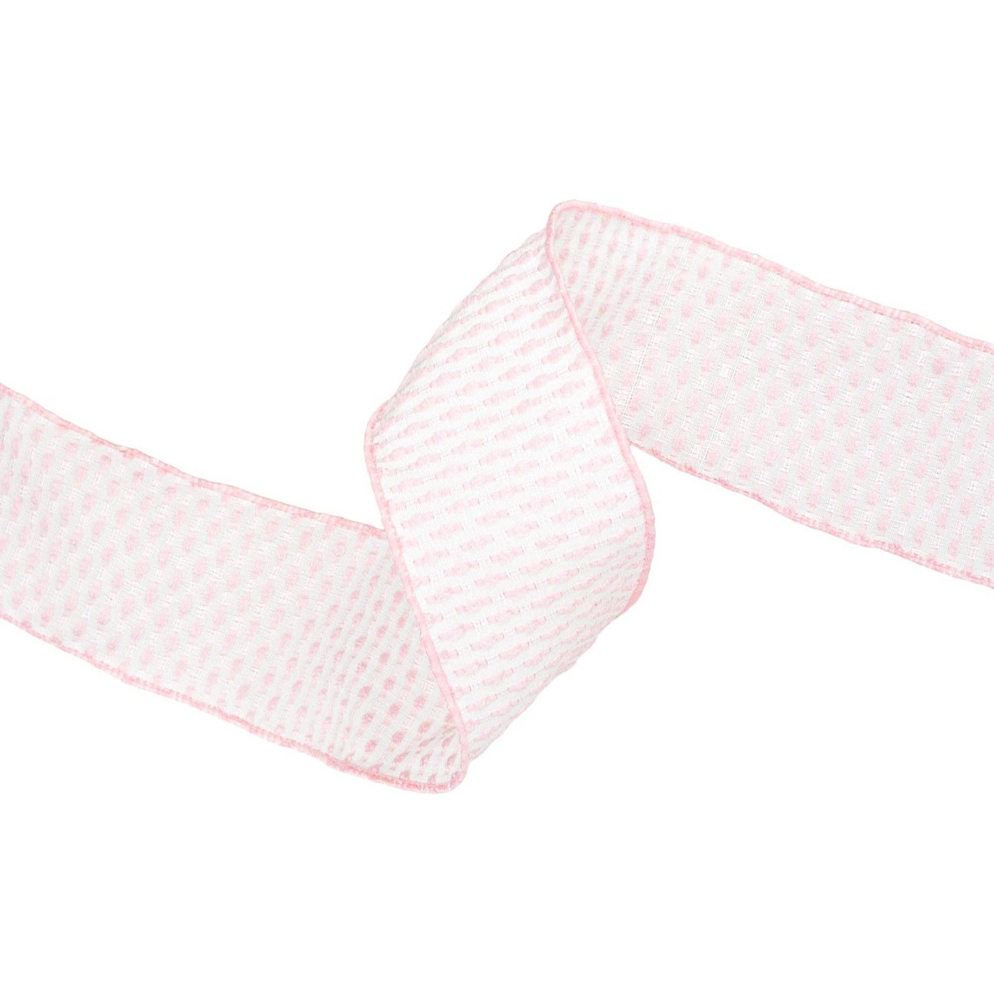2.5" Wired Ribbon | Pink/White Woven