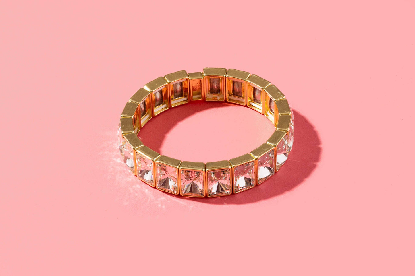 Large Square Stones Stretch Bracelet | Griffin Brown/Pink