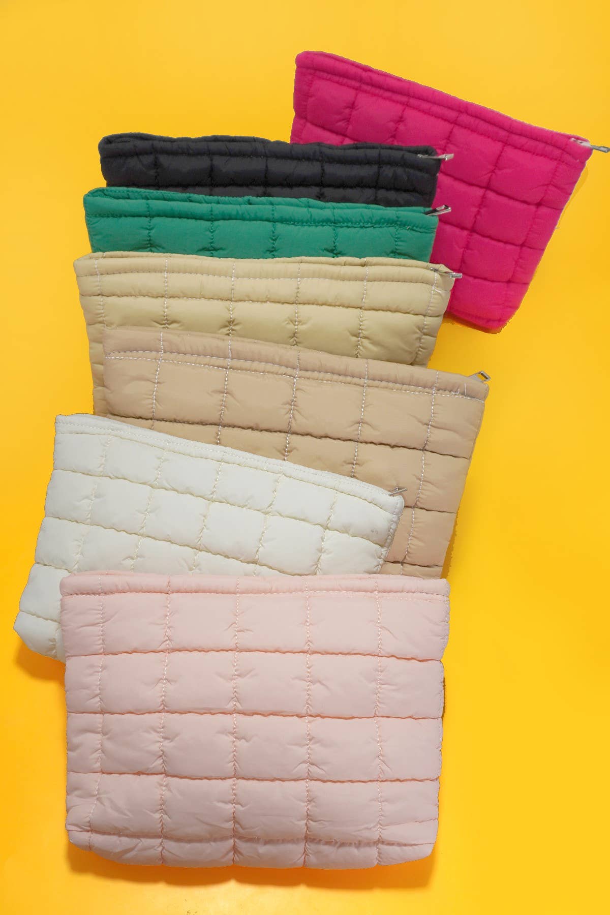 Quilted Puffy Cosmetic Clutch Pouch | Beige