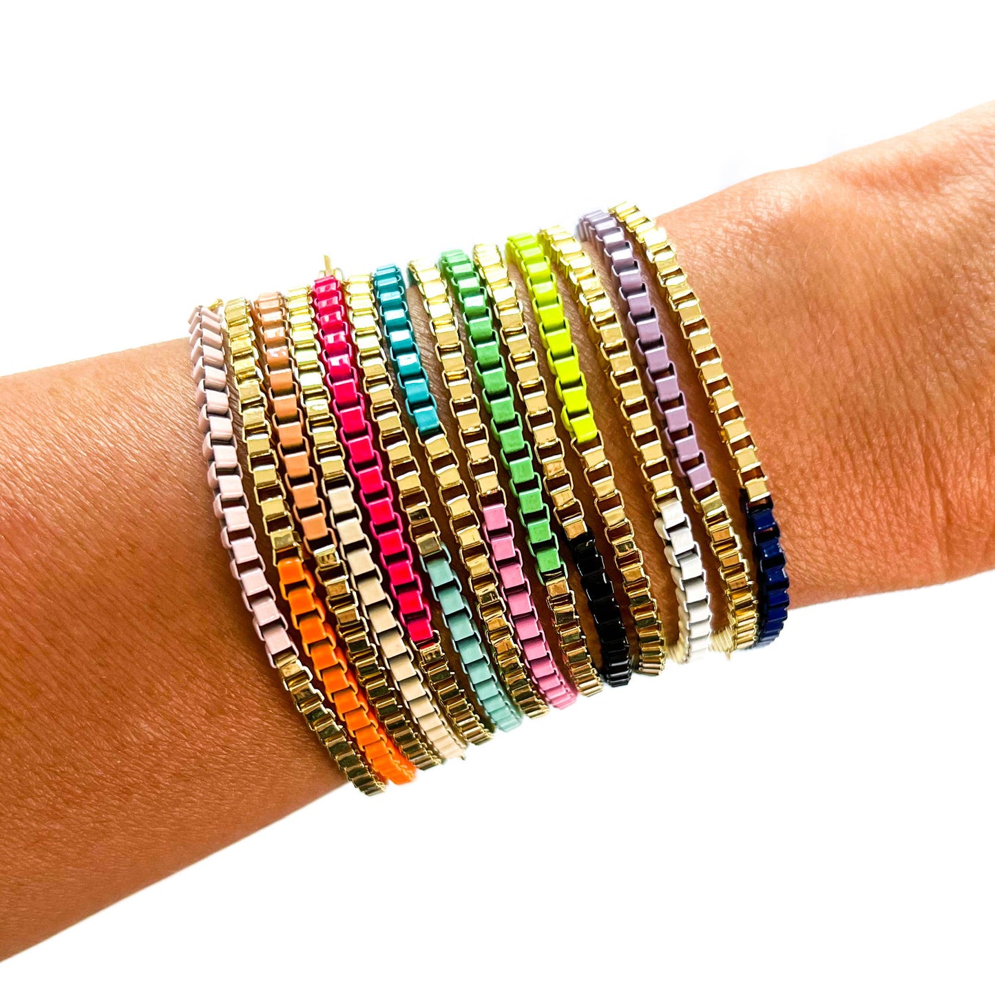 enamel box chain link bracelet | Purple & Gold