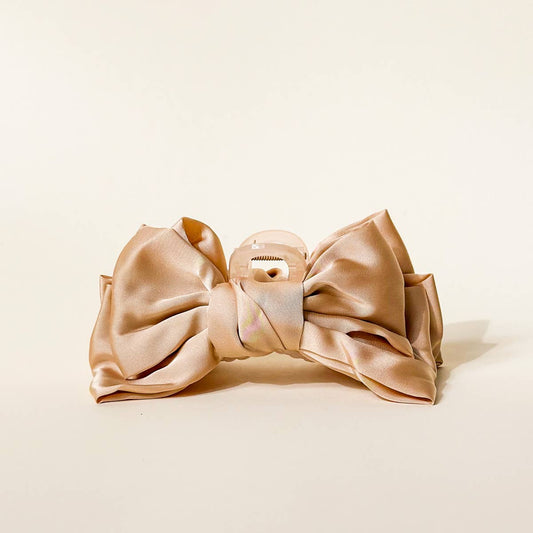 Satin Bow Claw Clip | Beige