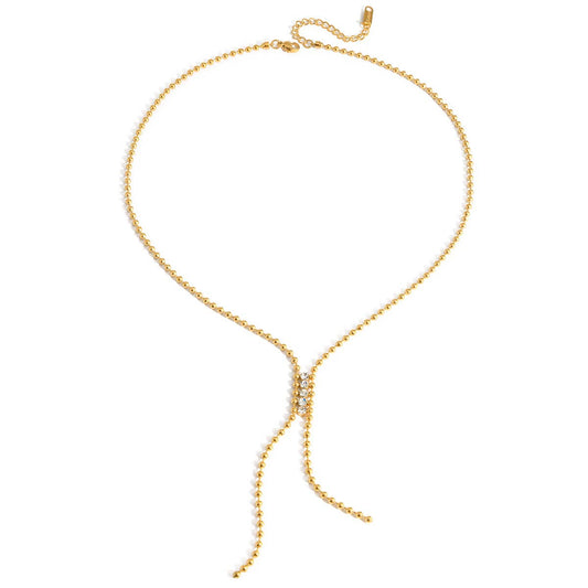 Double Beaded Lariat Necklace | Gold
